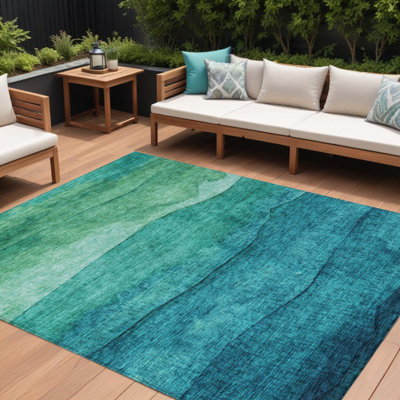 Tapis d'extérieur lavable abstrait bleu sarcelle 8 pi x 10 pi