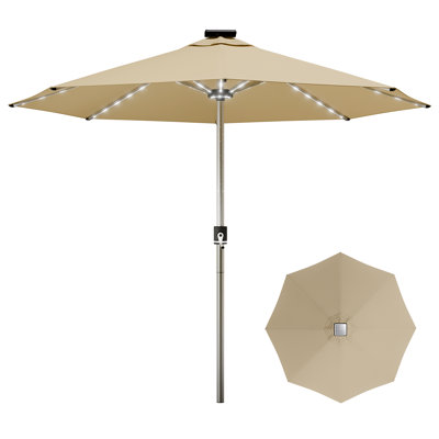 Parasol de patio robuste avec lumières intégrées, cadre résistant au vent pour le jardin, la terrasse, la piscine et l'extérieur