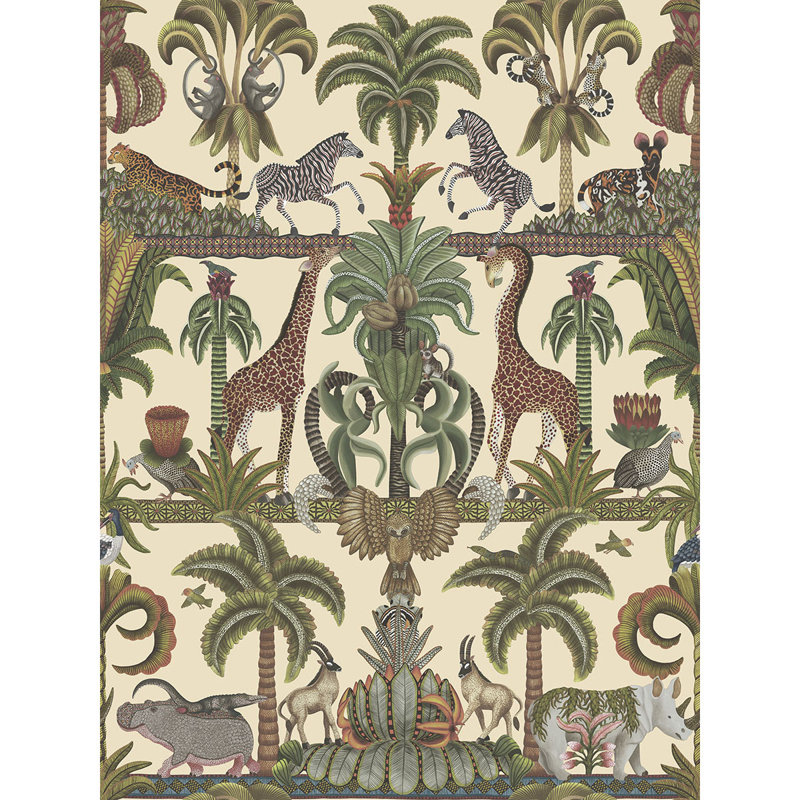 Ardmore-Jabula Afrika Kingdom 33' L x 27" W Wallpaper Roll, Olive Green/Spring Green/Cream