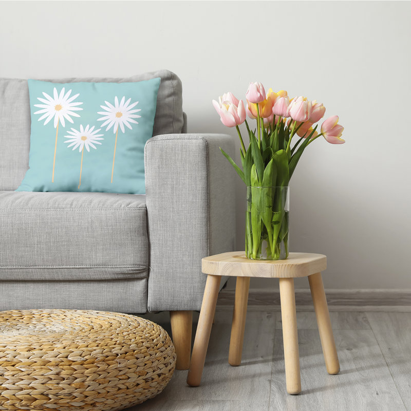 Light Blue Floral Print Square Decorative Throw Pillow