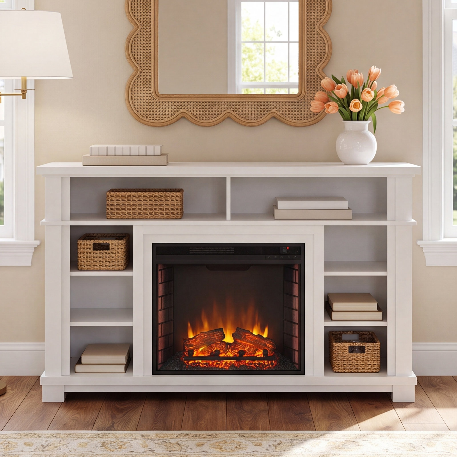 Timmons Faux Log Electric Fireplace
