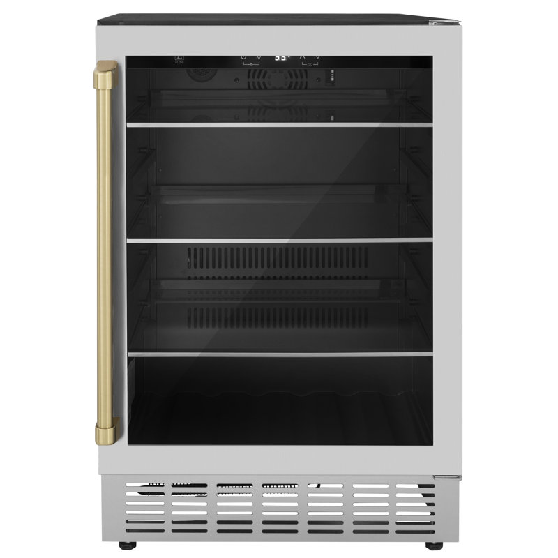 ZLINE 24" Stainless Steel Beverage Fridge with Champagne Bronze Handle