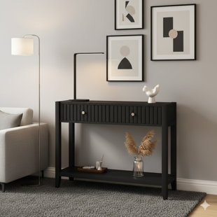 Console Table With Drawers, Narrow Wood Accent Sofa Table Entryway Table With Storage Shelf For Entryway, Front Hall, Hallway, Living Room, Black