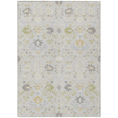 5' X 8' Silver Oriental Washable Indoor Outdoor Area Rug
