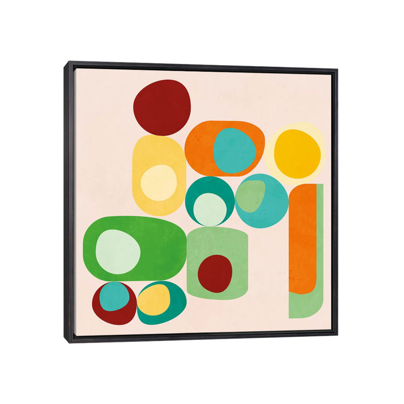«Geometric Mid Century Modern Summer» par Ana Rut Bré - impression d'art graphique, Toile avec cadre noir patiné, Aucun mat