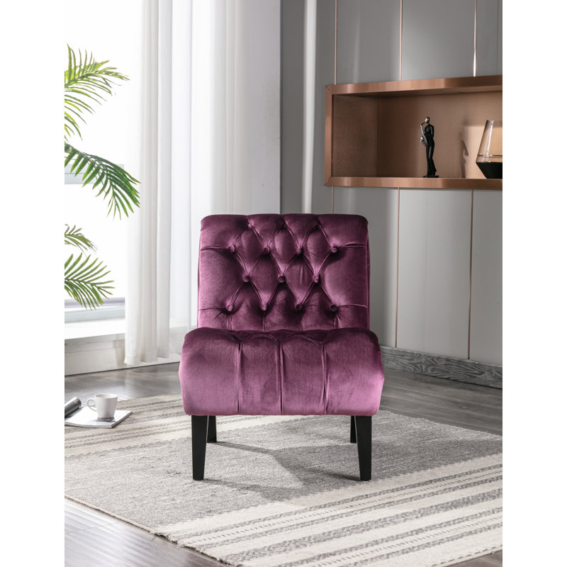 Fauteuil d'appoint en velours avec pieds en bois Sailvan, Mauve