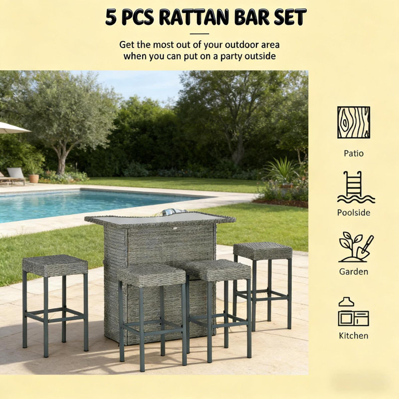 Ensembles de bar de patio en rotin gris durable pour les espaces extérieurs modernes