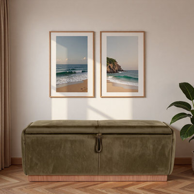 Modern Upholstered Ottoman Bench with Hidden Storage Compartment, Flip-top Design and Natural Wood-Tone Base