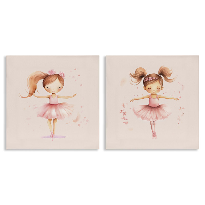  «Little Ballerina Dancers», ensemble de 2 toiles murales par Andrea Haase, H 24 po x l 24 po