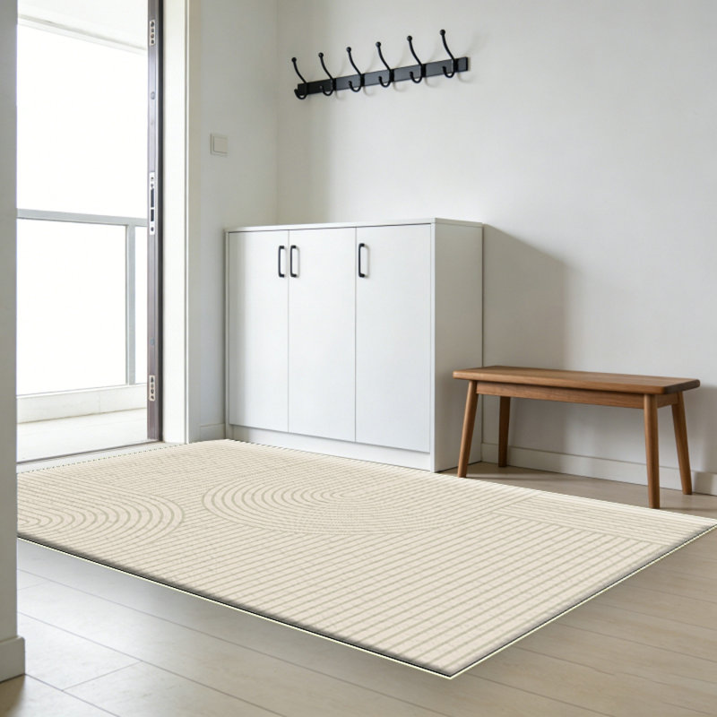 Minimalist Curve Geometric Indoor Area Rug, Modern, Contemporary, Coastal, Bohemian, Bedroom, Kitchen, Living Room, Non Shedding, Ivory/Cream
