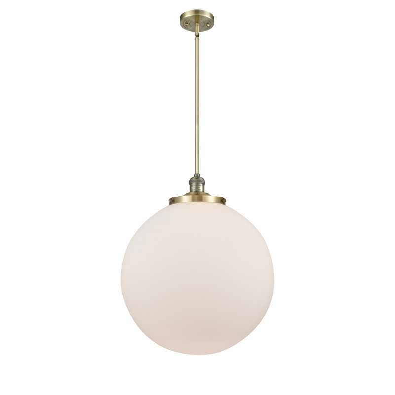 Luminaire suspendu simple à 1 lumière Beacon, Blanc mat, Laiton antique