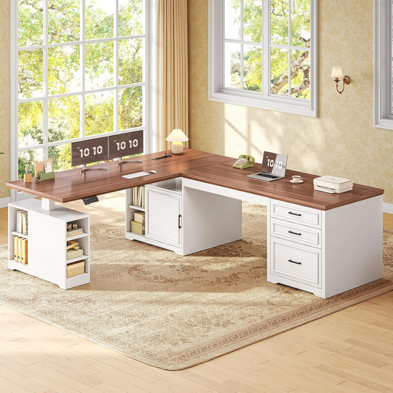 Bureau debout en L Farmhouse, Blanc, Desktop Depth: 19.7"