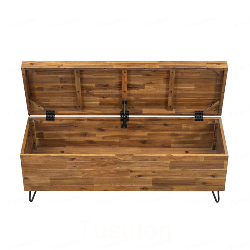 Banc de rangement en bois d'acacia massif de 46 pouces