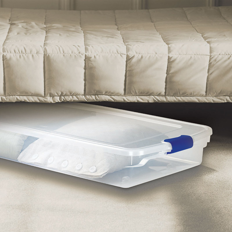 Homz Underbed Secure Latching Clear Plastic Storage Container, Clear/Blue, 56 qts., 4