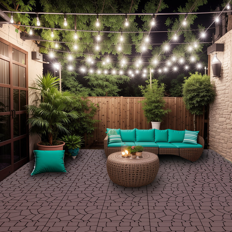 Carreau de terrasse emboîtable en plastique New Stone L 12 po x l 12 po, 44 pièces incluses (ensemble de 44), Brun
