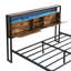 Lit plateforme en métal, tête de lit en bois avec charge mobile, 2 tiroirs, lumières à DEL, sommier sans sommier, cadre de lit synthétique facile à assembler, prises de courant, charge, à assembler-1282461576