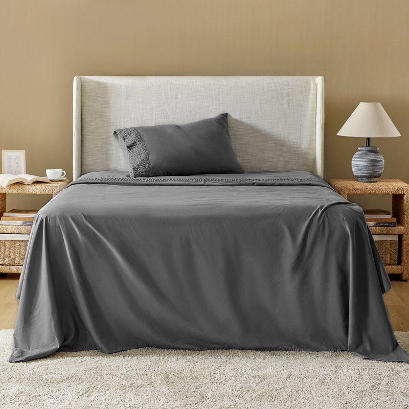 Draps et taies d'oreiller en polyester, Ensemble de draps pour lit simple avec 1 taie d'or, Gris