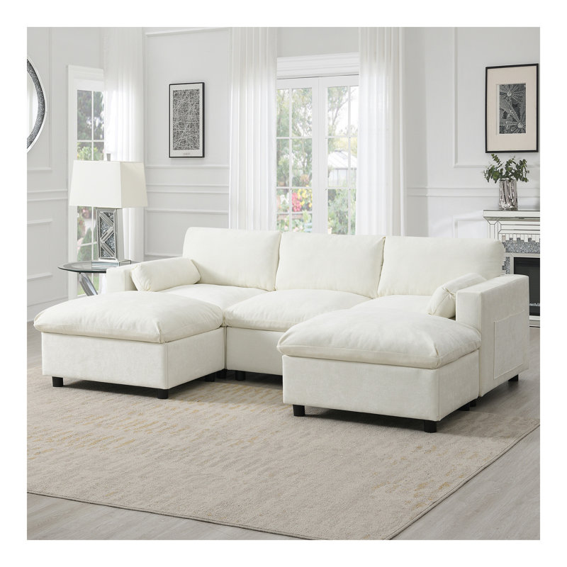 Canapé modulaire 86,5 po Chenille, Blanc