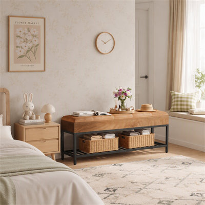 Banc à chaussures 55 po avec coussin, banc d'entrée à 2 niveaux avec structure en métal