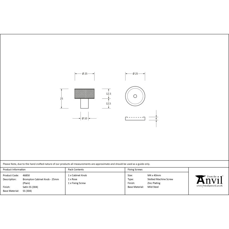 Round Knob, 2.5 cm, Satin Stainless Steel