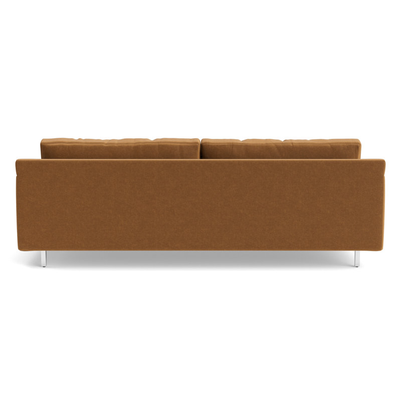 Hunter No Welt 100 Sofa with Metal Leg, Performance Velvet - Hazelnut, Polished Stainless Steel