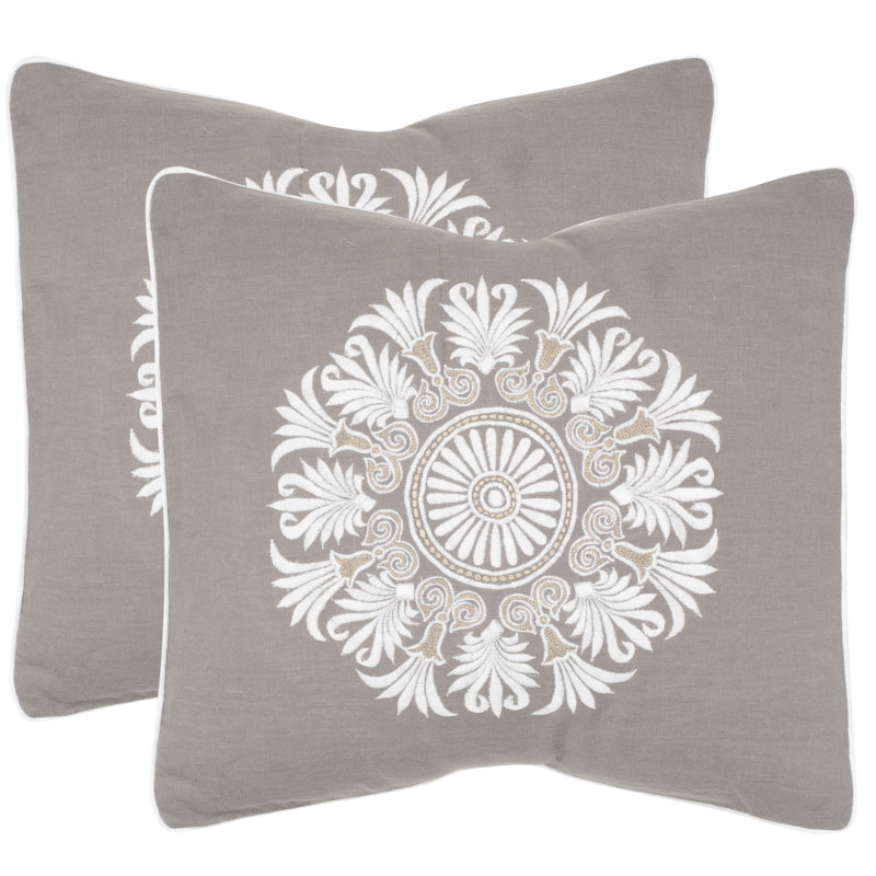 Embroidered Feather Throw Pillow