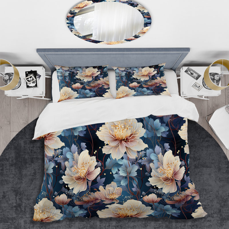 Mystical Floral Pattern IV - Ensemble de housse de couette à motif floral, Housse de couette pour grand lit et 2 taies décor