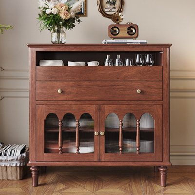 American-style Beech & Glass Accent Cabinet