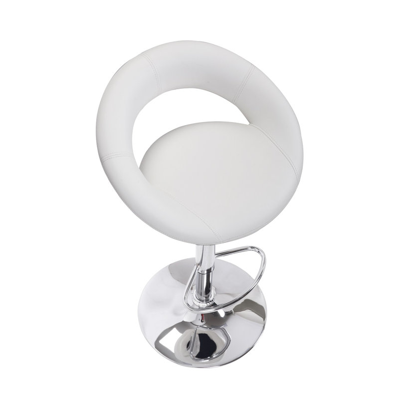 Swivel Adjustable Height Counter Stool, White, Polished Chrome