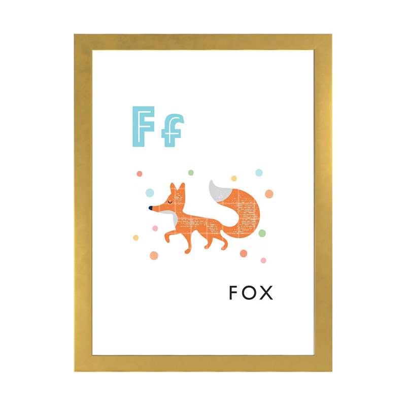 Alphabet Flash Cartes F - impression d'art graphique, H 32 po x l 24 po x P 1 po, Papier encadré doré, Blanc