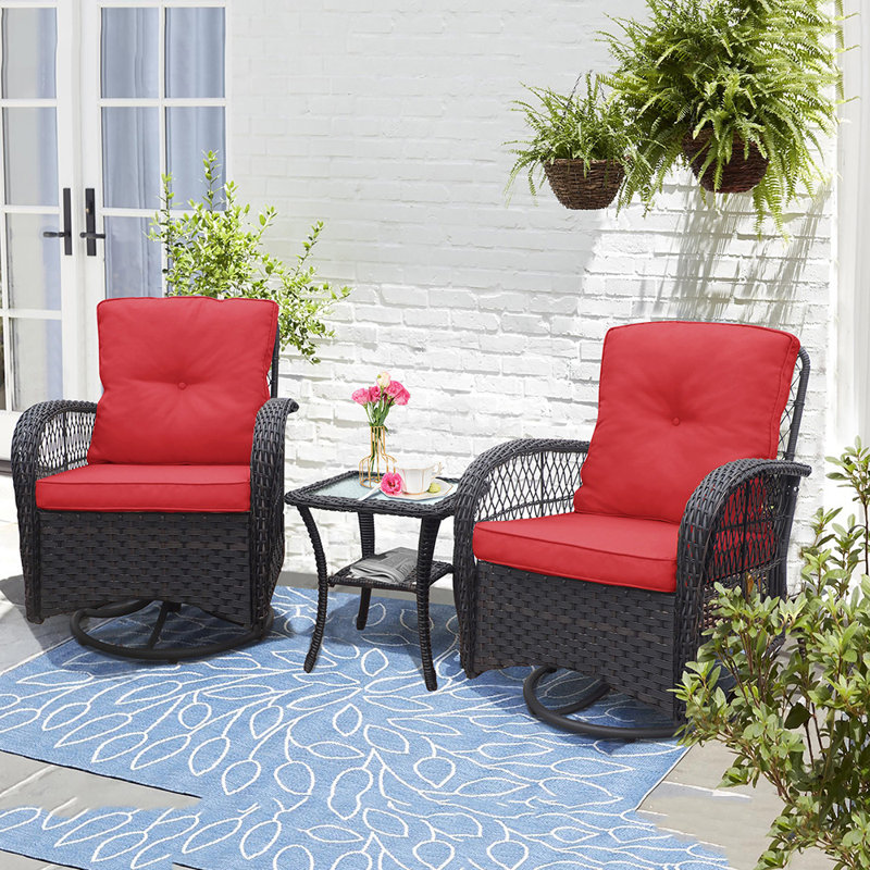Ensemble de conversation berçant et oscillant 3 pièces avec coussins, Rouge