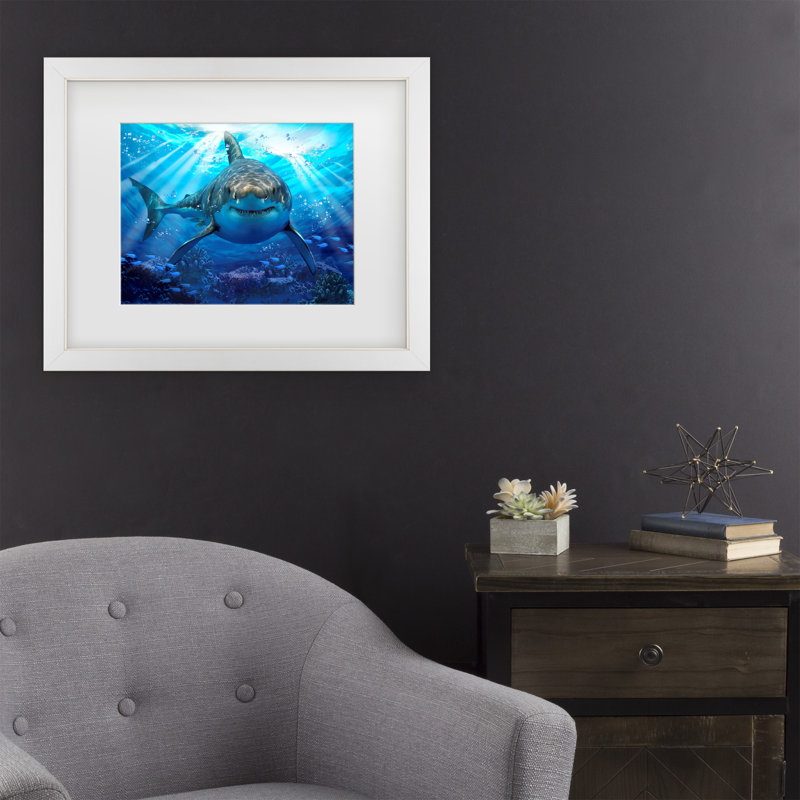 " Stalking Shark " by Howard Robinson, White, 13" H x 16" W x 0.75" D