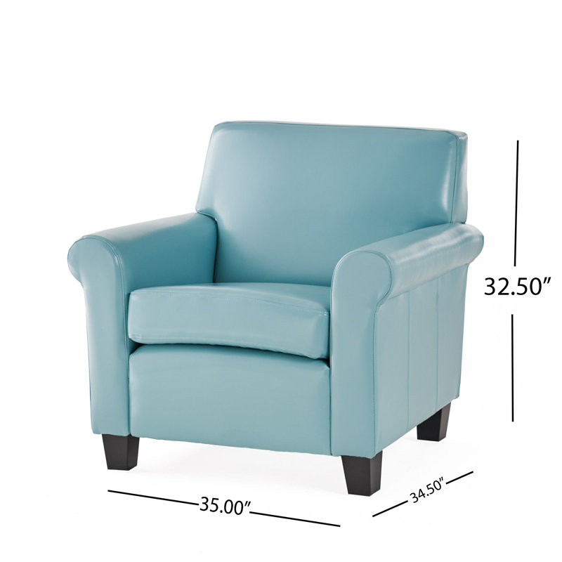 Fauteuil club d'appoint Vicky, bois de bouleau espresso, cuir reconstitué bleu sarcelle