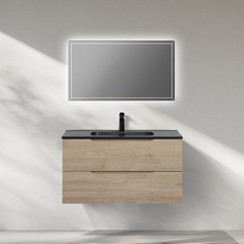 WOODBRIDGE 36" Wall Mounted Floating Bathroom Vanity With Black Quartz Sand Composite Top, 36"