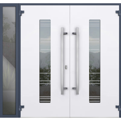 Façade extérieure avant double porte en métal / deux portes 5755 gris graphite transparent verre / fenêtre extérieure Sidelite / entrée moderne peint à gauche avec porte active 86 po x 80 po