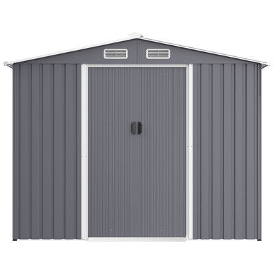 8 X 12 Ft Outdoor Metal Storage Unit - Weather & Spacious Sliding Doors Ventilation Store Tools Backyard Grey Heavy Duty Shed Material With Corrosion Resistance Air Vent Backyard, Patio