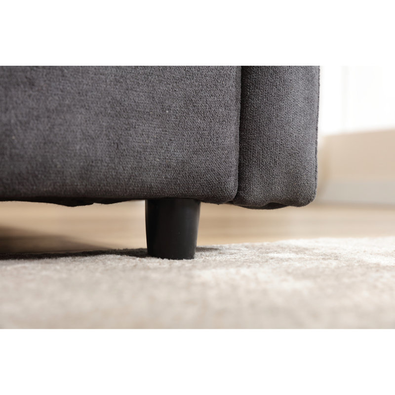 Salon modulaire en forme de U - Canapé-lit à 5 places avec méridienne, revêtement gris foncé, fabrication en bois et en fer, coussins doubles revêtus d'espace