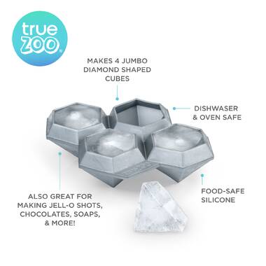 True Zoo Jumbo Iced Out Diamond Ice Tray, Silicone Mold And Ice Cube Tray  For Cocktails, Makes 4 Ice Cubes, Grey, Set Of 1 : Target