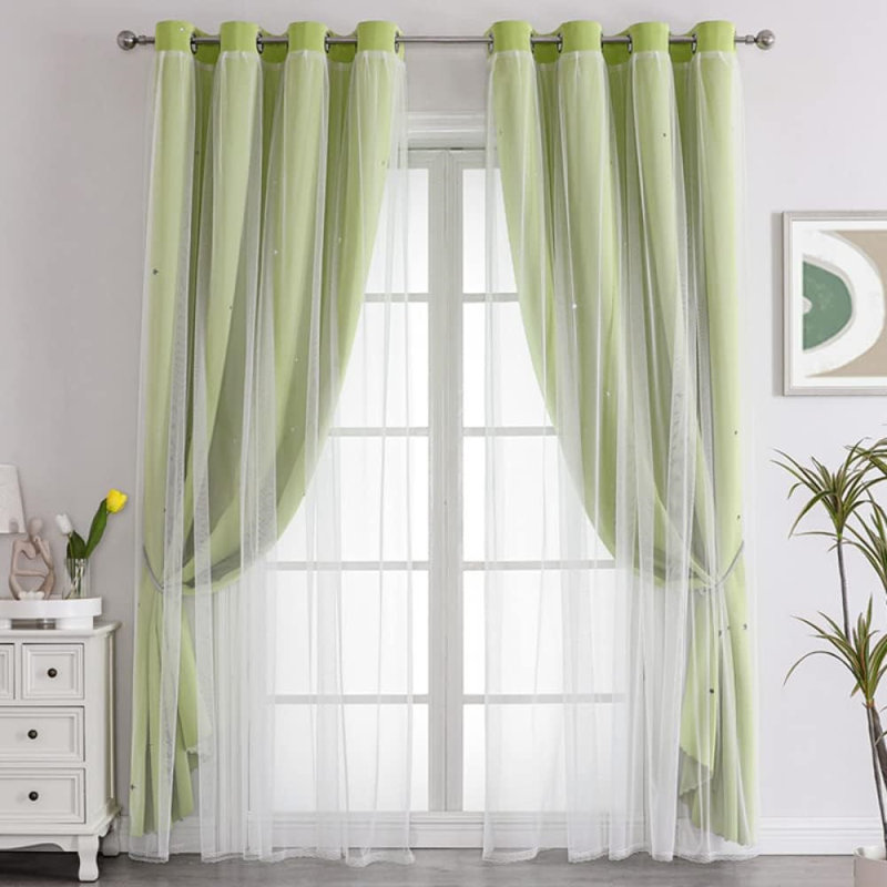 Eurielle Room Darkening Curtain Pair, Green/White