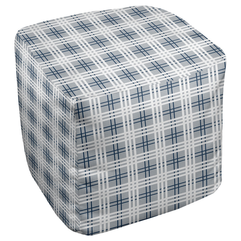 Pouf carré à carreaux New England, Mélange de polyester argent / bleu nautique / bla, H 13 po x l 13 po x P 13 po