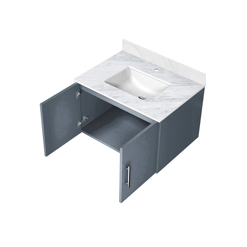 Meuble-lavabo gris foncé 30 po X P 22 po, comptoir en marbre, fabrication en bois massif, support à fermeture en douceur, finition égratignure et teinture, grande capacité de rangement,
