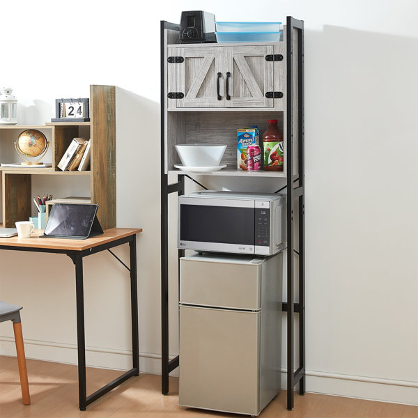 Rustic White Wooden Refrigerator Storage Cabinet Microwave Dorm Mini Fridge  Lock
