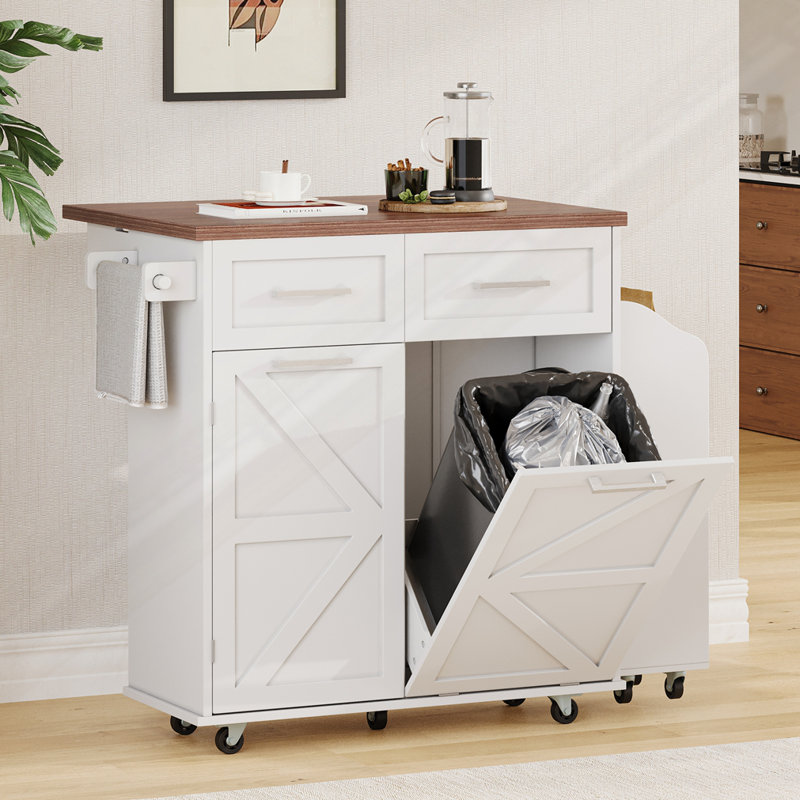 47.2" Farmhouse Kitchen Island With Drop Leaf, White
