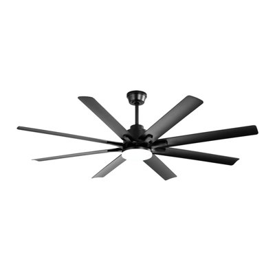 Ventilateur de plafond moderne de 66 pouces avec lumière à DEL à intensité variable et 8 pales en ABS, moteur à courant continu réversible intelligent, noir, pour le bureau à domicile