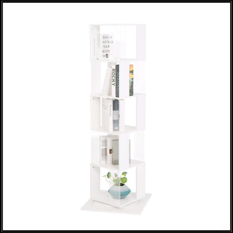 Rotating Bookshelf, White, (5 Shelves) 63"H x 19.68"W x 19.68"D