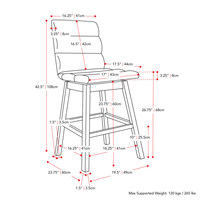 Channel Tufted Fabric Barstool, Set of 2, Grey