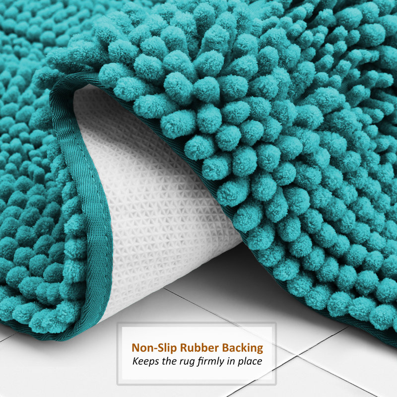 Clara Clark Chenille Microfiber Bathroom Rugs with Non-Slip Backing, Teal