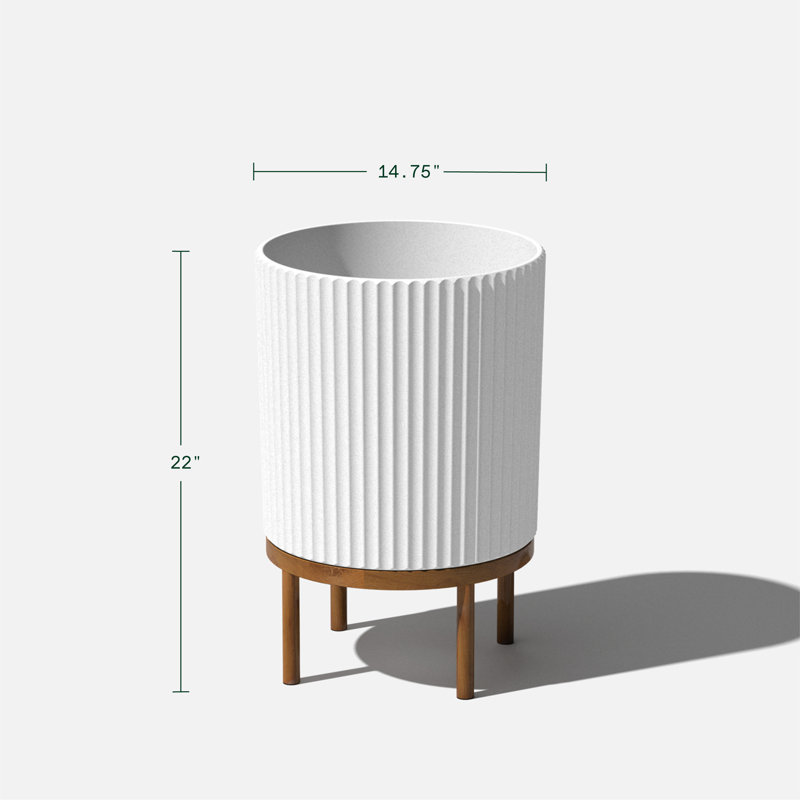 Demi Series Planter with Stand, White/Brown, 22" H x 14.75" W x 14.75" D, 1