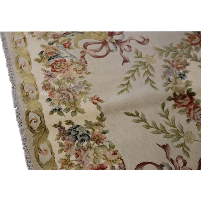 Tapis gris et ivoire noué à la main de haute qualité