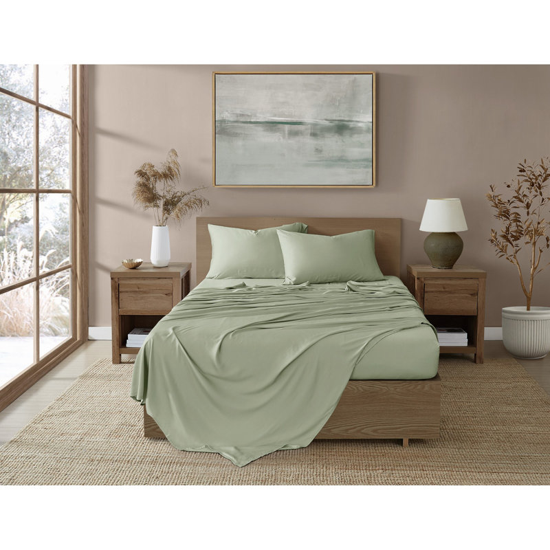 Ensemble de draps 300 fils Brooklyn, Ensemble de draps pour grand lit avec 2 taies d'or, Vert